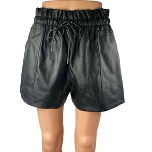 NEW Qianxizhan Black Faux Leather Vegan High Rise Paperbag Mini Shorts Size XL